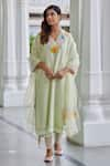 Buy_Charu Makkar_Green Chanderi Cotton Embroidery Bloom Garden V Neck Patch Work Kurta With Pant _at_Aza_Fashions