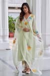 Buy_Charu Makkar_Green Chanderi Cotton Embroidery Blossom Patch Work Kurta Pant Set _at_Aza_Fashions