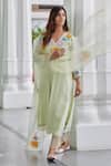 Buy_Charu Makkar_Green Chanderi Cotton Embroidery Blossom Patch Work Kurta Pant Set _Online_at_Aza_Fashions
