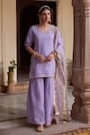 Buy_Charu Makkar_Purple Chanderi Tissue Embroidered Floral Round Kurta Gharara Set_at_Aza_Fashions