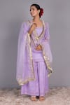 Charu Makkar_Purple Chanderi Tissue Embroidered Floral Round Kurta Gharara Set_Online_at_Aza_Fashions