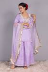 Buy_Charu Makkar_Purple Chanderi Tissue Embroidered Floral Round Kurta Gharara Set_Online_at_Aza_Fashions