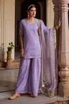 Buy_Charu Makkar_Purple Chanderi Tissue Embroidered Floral Round Kurta Gharara Set