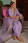 Charu Makkar_Purple Chanderi Tissue Embroidered Floral Round Kurta Gharara Set_Online