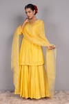 Buy_Charu Makkar_Yellow Chanderi Tissue Embroidered Floral Round Aari Kurta Gharara Set_Online_at_Aza_Fashions