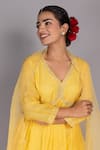 Shop_Charu Makkar_Yellow Chanderi Tissue Embroidered Floral Round Aari Kurta Gharara Set_Online_at_Aza_Fashions