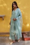 Buy_Charu Makkar_Green Chanderi Tissue Embroidered Floral V Neck Kurta Palazzo Set _Online_at_Aza_Fashions