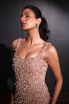 Buy_Ohaila Khan_Gold Tulle Embellished Pearls Round Bodycon Gown  