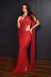 Buy_Ohaila Khan_Red Tulle Embroidered Crystals V Neck Mermaid Saree Gown  _Online_at_Aza_Fashions