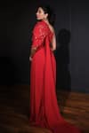 Shop_Ohaila Khan_Red Georgette Hand Embellished Sequins One Draped Gown With Belt  _at_Aza_Fashions