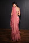 Shop_Ohaila Khan_Pink Chiffon Embroidered Feathers Work Pre-stitched Saree With Blouse _at_Aza_Fashions