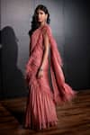 Ohaila Khan_Pink Chiffon Embroidered Feathers Work Pre-stitched Saree With Blouse _Online_at_Aza_Fashions