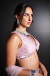 Shop_Ohaila Khan_Pink Tulle Applique Embroidered Sequin Blouse Bridal Lehenga Set  _Online_at_Aza_Fashions