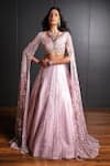 Buy_Ohaila Khan_Pink Tulle Embroidered Crystals V Neck Blouse And Lehenga Set  _at_Aza_Fashions