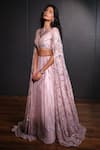 Buy_Ohaila Khan_Pink Tulle Embroidered Crystals V Neck Blouse And Lehenga Set  _Online_at_Aza_Fashions