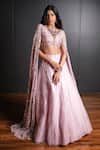 Shop_Ohaila Khan_Pink Tulle Embroidered Crystals V Neck Blouse And Lehenga Set  _at_Aza_Fashions