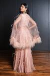 Ohaila Khan_Pink Tulle Hand Embellished Ostrich Feathers V Kurta And Sharara Set  _Online_at_Aza_Fashions