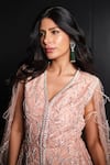 Shop_Ohaila Khan_Pink Tulle Hand Embellished Ostrich Feathers V Kurta And Sharara Set  _at_Aza_Fashions