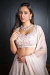 Shop_Ohaila Khan_Pink Tulle Embroidered Pearls Crystals Blouse Bridal Lehenga Set  _Online_at_Aza_Fashions