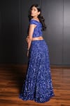 Ohaila Khan_Blue Tulle Embroidered Sequins Off Shoulder Crop Top And Lehenga Set _Online_at_Aza_Fashions