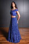 Ohaila Khan_Blue Tulle Embroidered Sequins Off Shoulder Crop Top And Lehenga Set _at_Aza_Fashions