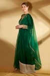 Buy_Ohaila Khan_Green Organza And Spun Silk Panna Asymmetrical Sheer Anarkali Set  _at_Aza_Fashions