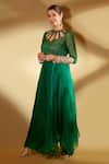 Shop_Ohaila Khan_Green Organza And Spun Silk Panna Asymmetrical Sheer Anarkali Set  _Online_at_Aza_Fashions