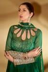 Ohaila Khan_Green Organza And Spun Silk Panna Asymmetrical Sheer Anarkali Set  _at_Aza_Fashions