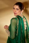 Buy_Ohaila Khan_Green Organza And Spun Silk Panna Asymmetrical Sheer Anarkali Set  