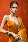 Shop_Ohaila Khan_Orange Velvet Embroidered Floral V Neck Marmalade Kurta Sharara Set  _at_Aza_Fashions