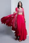 Buy_RIA SHAH LABEL_Pink Semi Georgette Embroidery Mirror Cape Cowrie And Embellished Blouse Set _at_Aza_Fashions