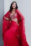 Buy_RIA SHAH LABEL_Pink Semi Georgette Embroidery Mirror Cape Cowrie And Embellished Blouse Set _Online_at_Aza_Fashions