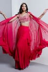 Shop_RIA SHAH LABEL_Pink Semi Georgette Embroidery Mirror Cape Cowrie And Embellished Blouse Set _Online_at_Aza_Fashions