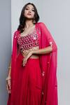 Shop_RIA SHAH LABEL_Pink Semi Georgette Embroidery Mirror Cape Cowrie And Embellished Blouse Set _at_Aza_Fashions