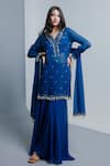 Buy_RIA SHAH LABEL_Blue Semi Georgette Embroidery Mirror V Sequin And Embellished Kurta Sharara Set _at_Aza_Fashions