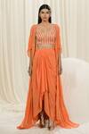 Buy_Ease_Orange Pure Crepe Embroidered Sequins Border Jacket Skirt Set  _at_Aza_Fashions