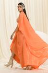 Shop_Ease_Orange Pure Crepe Embroidered Sequins Border Jacket Skirt Set  _at_Aza_Fashions