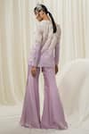 Shop_Ease_Off White Satin Organza Embroidered Floral Jacket And Flared Pant Set  _at_Aza_Fashions