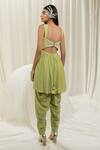 Shop_Ease_Green Pure Crepe Embroidered Sequins Square Neck Peplum Dhoti Pant Set  _at_Aza_Fashions