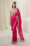 Buy_Ease_Pink Saree Viscose Organza Embroidered Pearls Square Neck Border With Blouse _at_Aza_Fashions