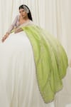 Shop_Ease_Green Saree Viscose Organza Embroidered Jaal Leaf Ombre With Blouse _Online_at_Aza_Fashions