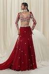 Buy_Ease_Maroon Pure Crepe Embroidered Jaal Leaf Neck Lehenga Set _at_Aza_Fashions