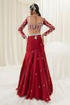 Shop_Ease_Maroon Pure Crepe Embroidered Jaal Leaf Neck Lehenga Set _at_Aza_Fashions