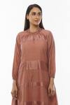 Shop_KHAT_Pink Handwoven Cotton Stripe Pattern Frill Neck Dress _Online_at_Aza_Fashions