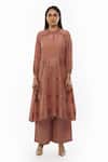 Buy_Khat_Pink Handloom Cotton, Chanderi Silk, Handwoven Stripe Pattern Dress And Pant Set _at_Aza_Fashions