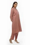 Buy_KHAT_Pink Handwoven Cotton Plain Notched Collar Front Pleated Dress And Pant Set 