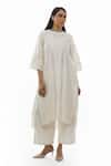 Buy_KHAT_White Chanderi Cotton Silk Embroidered Thread Work Back Pleated Tunic And Pant Set _Online_at_Aza_Fashions