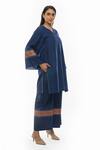 Shop_Khat_Blue , Handloom Collared Handwoven Striped Tunic Pant Set _Online_at_Aza_Fashions
