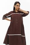 Buy_KHAT_Brown Poplin Cotton Plain Collar Side Gathered Shirt Dress _Online_at_Aza_Fashions