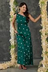 Buy_Gulaal_Green Modal Satin Printed Hand Tie-dyed Bandhani One Shoulder Dress _at_Aza_Fashions